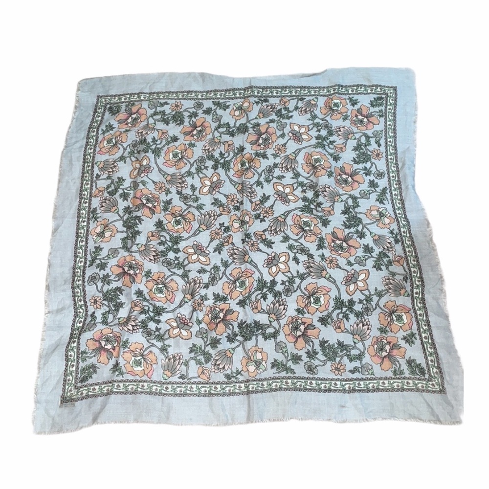 Vintage Cottagecore Floral Pastel Blue Head Scarf